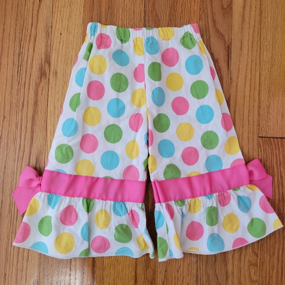 Lolly Wolly Doodle Other - Lolly Wolly Doodle Girls Polka Dot Wide Leg Ruffle Pants Size 3 Colorful Easter